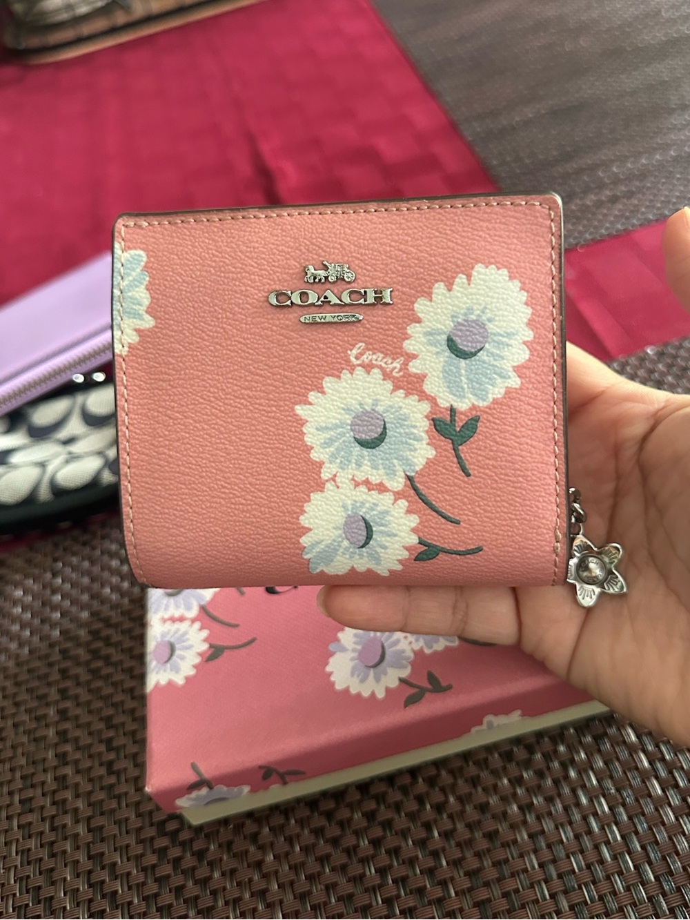 Coach Snap Wallet with Daisy Print and matching Charm